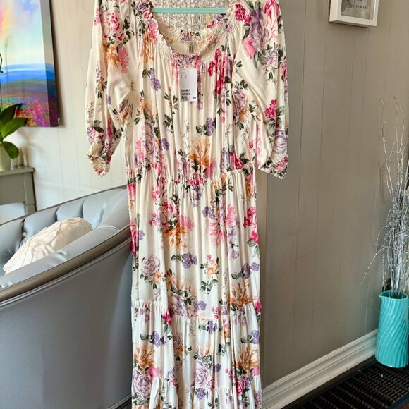 NWT Floral Off the Shoulder Midi Dress Sz XL from H&M - Picture 2 of 5